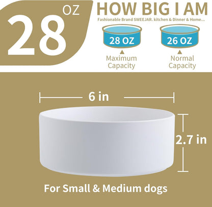 Black Elevated/Raised Dog Bowl Ceramic with Wood Stand for Medium Large Breed,Dog Food Water Dish Heavy Weighted,8 in Non Slip Modern Cute Porcelain Pet Bowl Extra Large