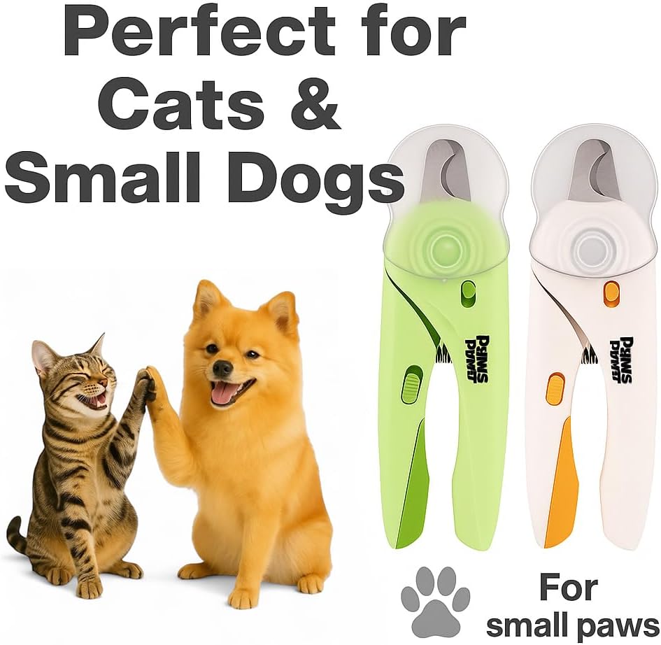 Cat Nail Clipper & Small Dog Nail Clippers with LED Light - Illuminates Nails & Bloodline for Safe, Easy Trimming - Extra Sharp, Avoid Over-Cutting - Essential Cat Supplies, White