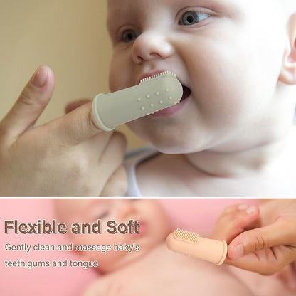 Baby Finger Toothbrush with Case, Food Grade Silicone, BPA Free, 2-Pack (Sage+Ether)