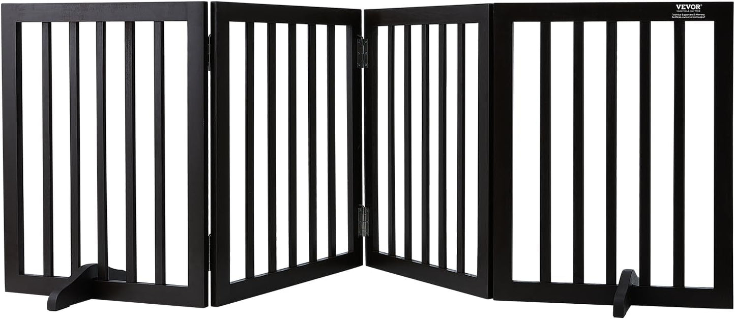VEVOR Freestanding Pet Gate, Wooden 24" H x 80" W, 4-Panel Foldable Gate for Wide & Narrow Passageways, Expandable Dog Barrier with Silent Foot Support, White