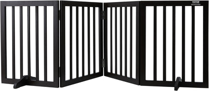 VEVOR Freestanding Pet Gate, Wooden 24" H x 80" W, 4-Panel Foldable Gate for Wide & Narrow Passageways, Expandable Dog Barrier with Silent Foot Support, White