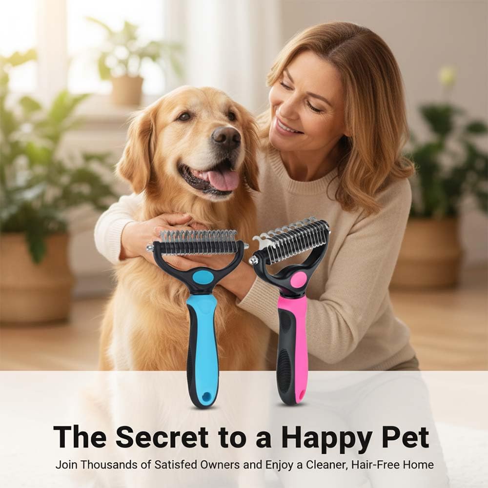 Sakerplus Pet Grooming Tool for Dogs & Cats, Professional Deshedding & Dematting Brush, Stainless Steel Undercoat Rake for Long & Short Hair Pets, Gentle Pet Hair Remover Comb (Blue,Small+Large)