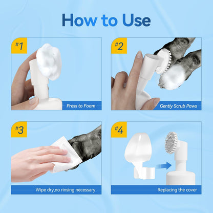 Paw Cleaner for Dogs & Cats,No-Rinse Foaming Dog Paw Cleaner Washer Cleanser,Hypoallergenic & pH-Balanced, 7 fl oz, with Scrubber Brush,Safe for Small, Medium & Large Pet, Puppy Clean Paws