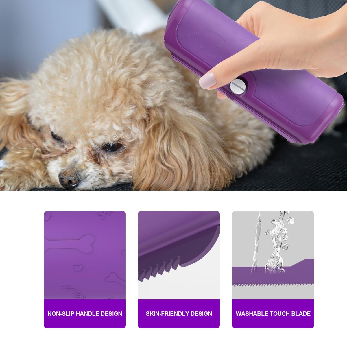 Dog & Cat Deshedding Brush, Undercoat Grooming Tool for Short to Medium and Double Coats, Detachable Metal Shedding Blade, Ergonomic Non-Slip Handle, Black