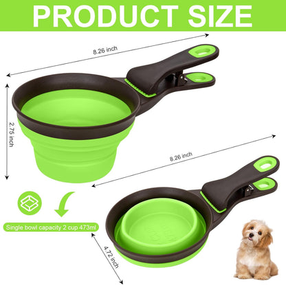 Collapsible Silicone Dog Food Scoop Foldable Pet Food Measuring Cup with Bag Clip 3 in 1 Multi-Function Silicone Dog Food Scooper (Rose Red, Medium)