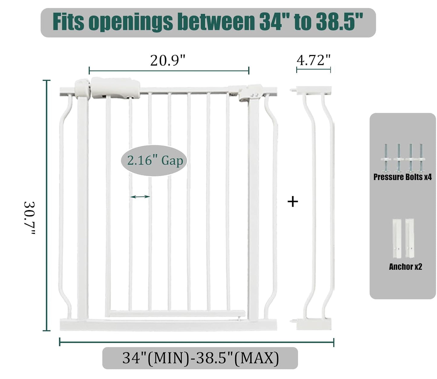 Extra Wide Baby Gate 85.8-90.5" Dog Gate Indoor Pressure Mounted No Drill Safety Gate for Large Entries, Kitchen,Stairs & Doorways, Black Metal Indoor Pet Gate for Kids & Dogs
