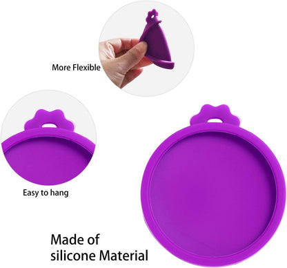 PINE & LINEN 4 Pcs 2.5inch Durable Pet Can Lids, Silicone Small Pet Can Covers Waterproof Cat Food Cans Lids for 3 oz Cat Food Cans（Yellow+Red+Pink+Blue）