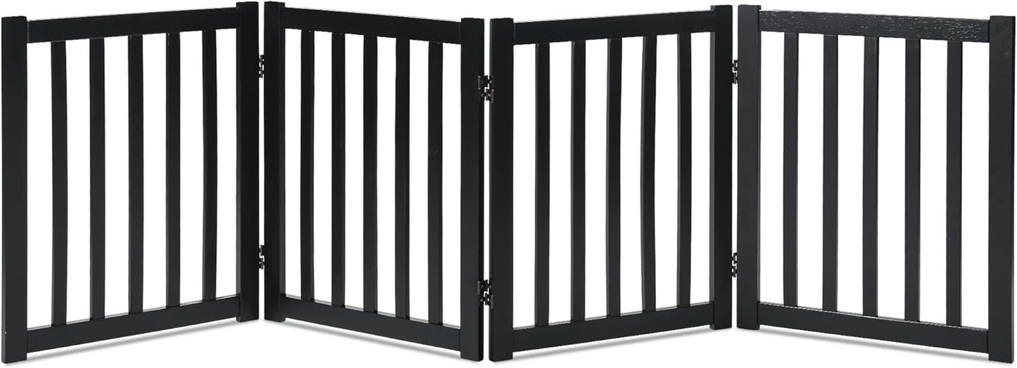 LZRS 2-Panel Wooden Free Standing Foldable Dog Gate Indoor – Solid Hardwood 24" High, Step-Over Safety Pet Gate for Doorways, Stairs & Small Spaces - Indoor Use, White