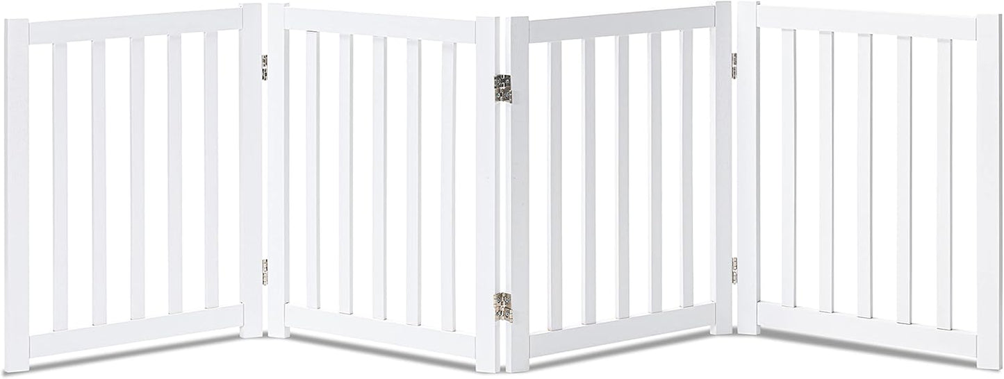 LZRS 2-Panel Wooden Free Standing Foldable Dog Gate Indoor – Solid Hardwood 24" High, Step-Over Safety Pet Gate for Doorways, Stairs & Small Spaces - Indoor Use, White