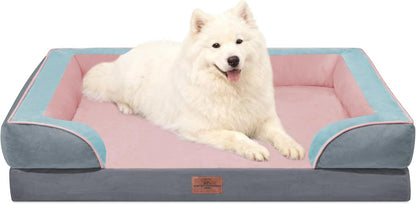 Comfort Expression Orthopedic Dog Bed for Extra Large Dogs 42x30 Inch, Waterproof Egg Crate Foam XL Pet Bed with Removable Bolsters, Dog Couch with Washable Cover & Non-Slip Bottom, Grey - Colors B