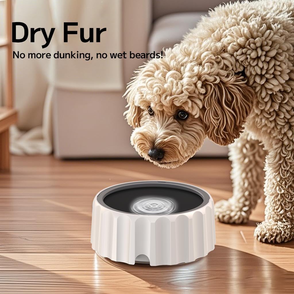 Dog Water Bowl 70oz/2L Large Capacity Water Dispenser No Spill Non Slip No Splash Pet Slow Feeder No Drip Vehicle Carried Travel Slow Drinking Bowl for Dogs Cat(White)