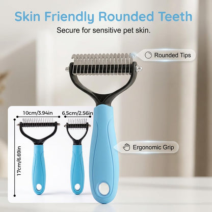 Pet Grooming Tool, Dual-Sided Pet Grooming Comb for Long Hair Dogs & Cats, Double Teeth Pet Grooming Comb, Double Sided Deshedding Pet Rake for Shedding (Blue*L)