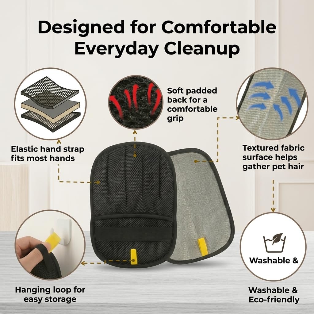 Pet Hair Remover Mitt, 2-Pack Reusable Fabric Lint Remover for Couch, Sofa, Bedding, Clothes and Car Seats, Handheld Hair Removal Glove for Pet Fur Cleanup