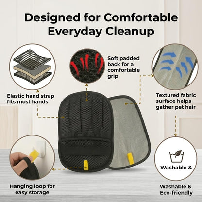 Pet Hair Remover Mitt, 2-Pack Reusable Fabric Lint Remover for Couch, Sofa, Bedding, Clothes and Car Seats, Handheld Hair Removal Glove for Pet Fur Cleanup
