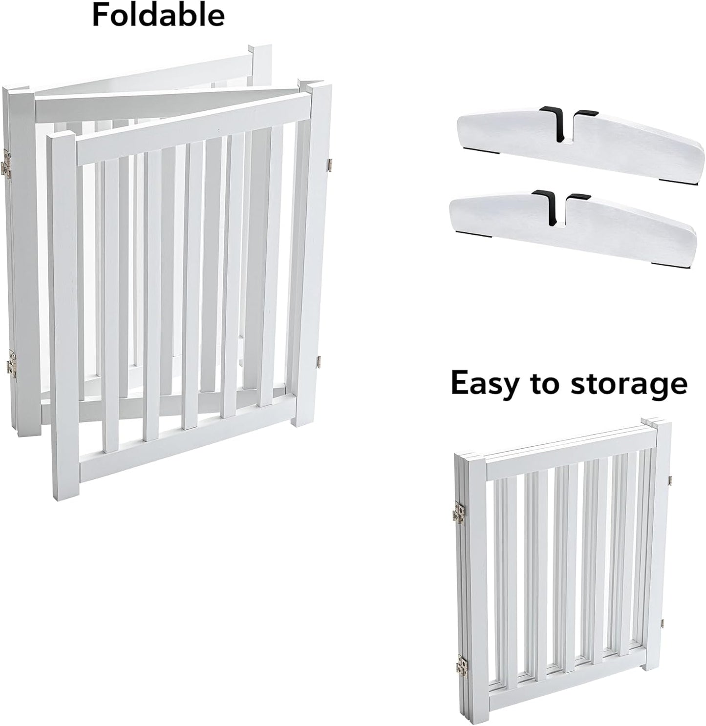 LZRS 2-Panel Wooden Free Standing Foldable Dog Gate Indoor – Solid Hardwood 24" High, Step-Over Safety Pet Gate for Doorways, Stairs & Small Spaces - Indoor Use, White