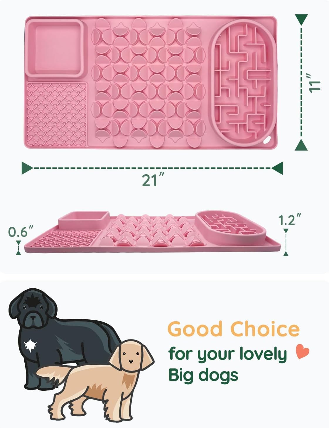 Slow Feeder Bowl for Large dog, Silicone Lick Mat & Snuffle Mat with Suction Cups - Interactive Puzzle Feeder to Slow Eating & Keep Busy, Reduce Vomiting & Relieve Boredom (21"x 11" Light Blue)