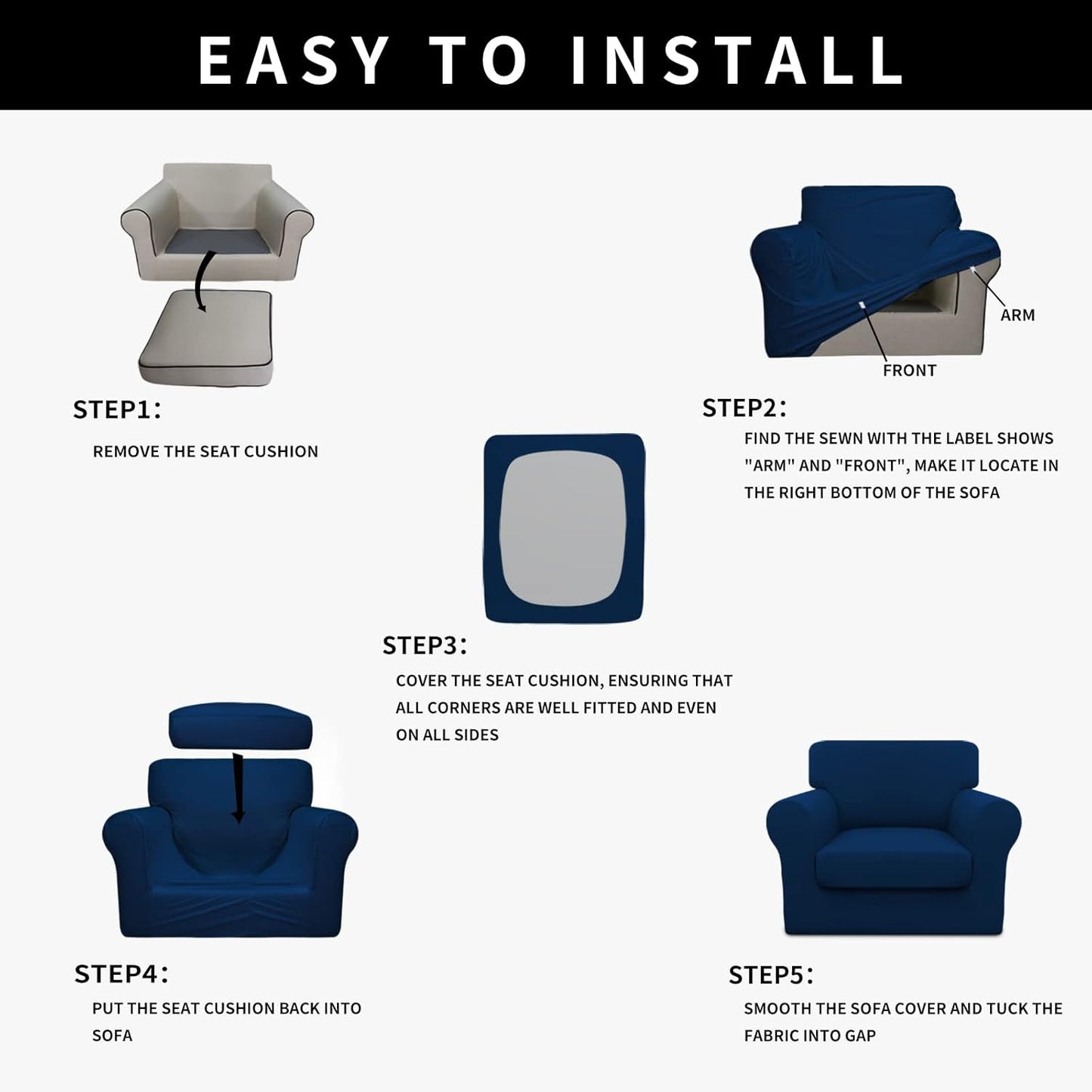 Easy-Going 100% Dual Waterproof 4 Pieces Stretch Soft Couch Cover for Dogs, Sofa Slipcover for 3 Separate Cushion Couch Leakproof Furniture Protector for Kids, Pets Dark Gray