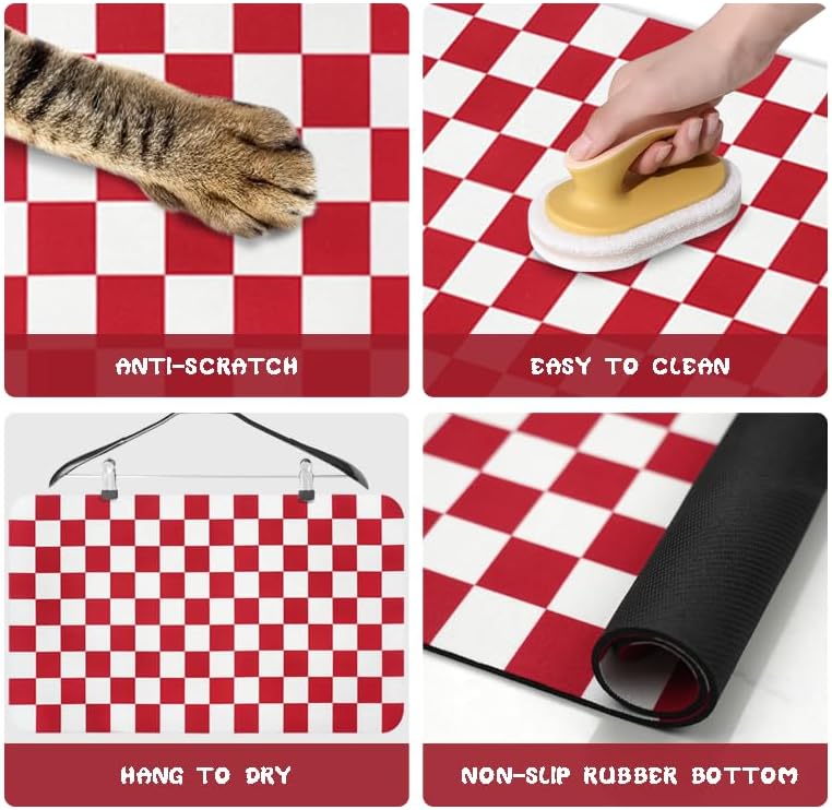 Dog Food Mats for Floors Waterproof, Pet Water Bowl Mats Pet Feeding Absorbent Placemats Plaid 12 * 20 inch