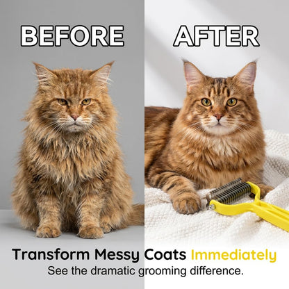 Double Sided Dematting Comb for Cats & Dogs, Undercoat Rake, Safe Deshedding Grooming Tool, Gentle Matt Remover Detangler for Long Thick Haired Pets, Ergonomic Pet Grooming Brush (Black)