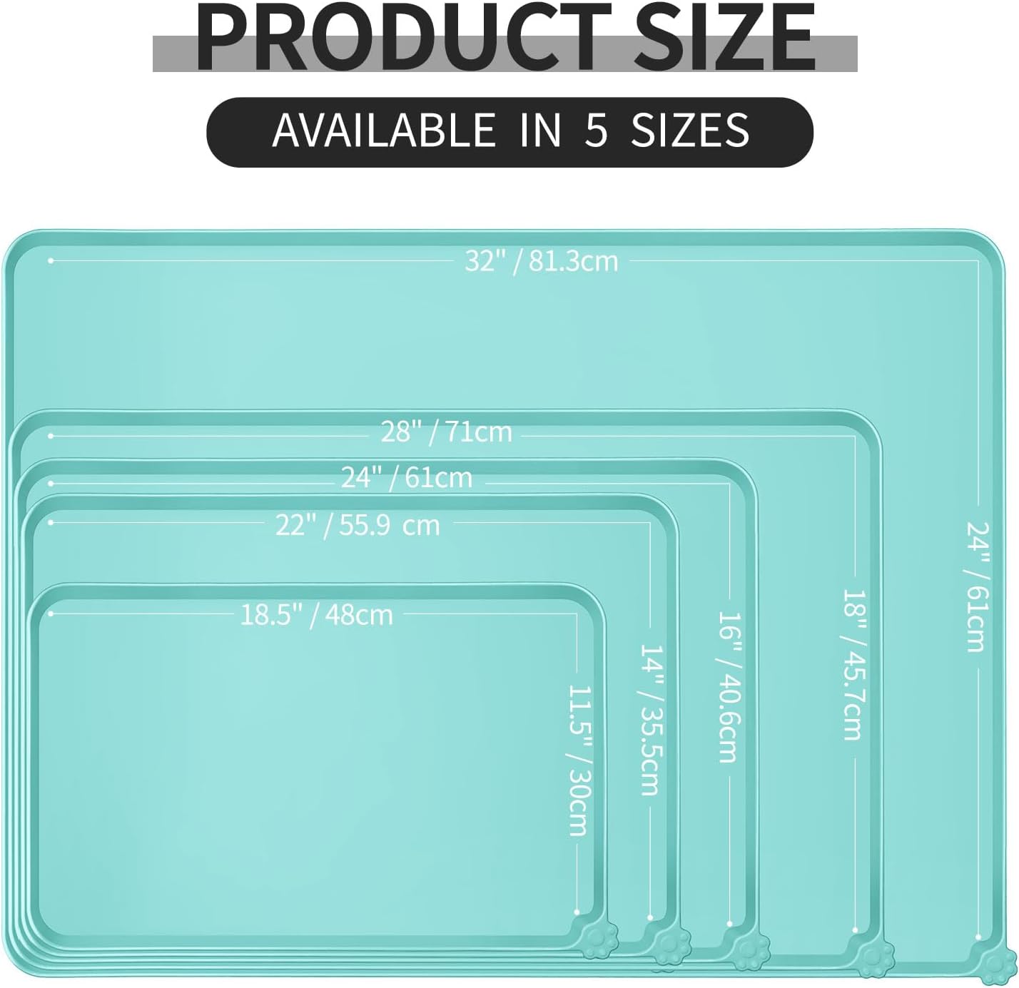 Reopet Waterproof Pet Feeding Mat, Non-Slip Silicone Placemats for Dog Cat Food and Water Bowl, High Raised Edges to Prevent Spills and Protect Floors