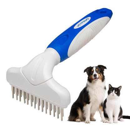 Dog Cat Grooming Tool Rake, Pet Dematting Tool with Stainless Steel Shedding Comb, Double Row Pet Rake Gently Remove Loose or Tangled Hair from Undercoat Black