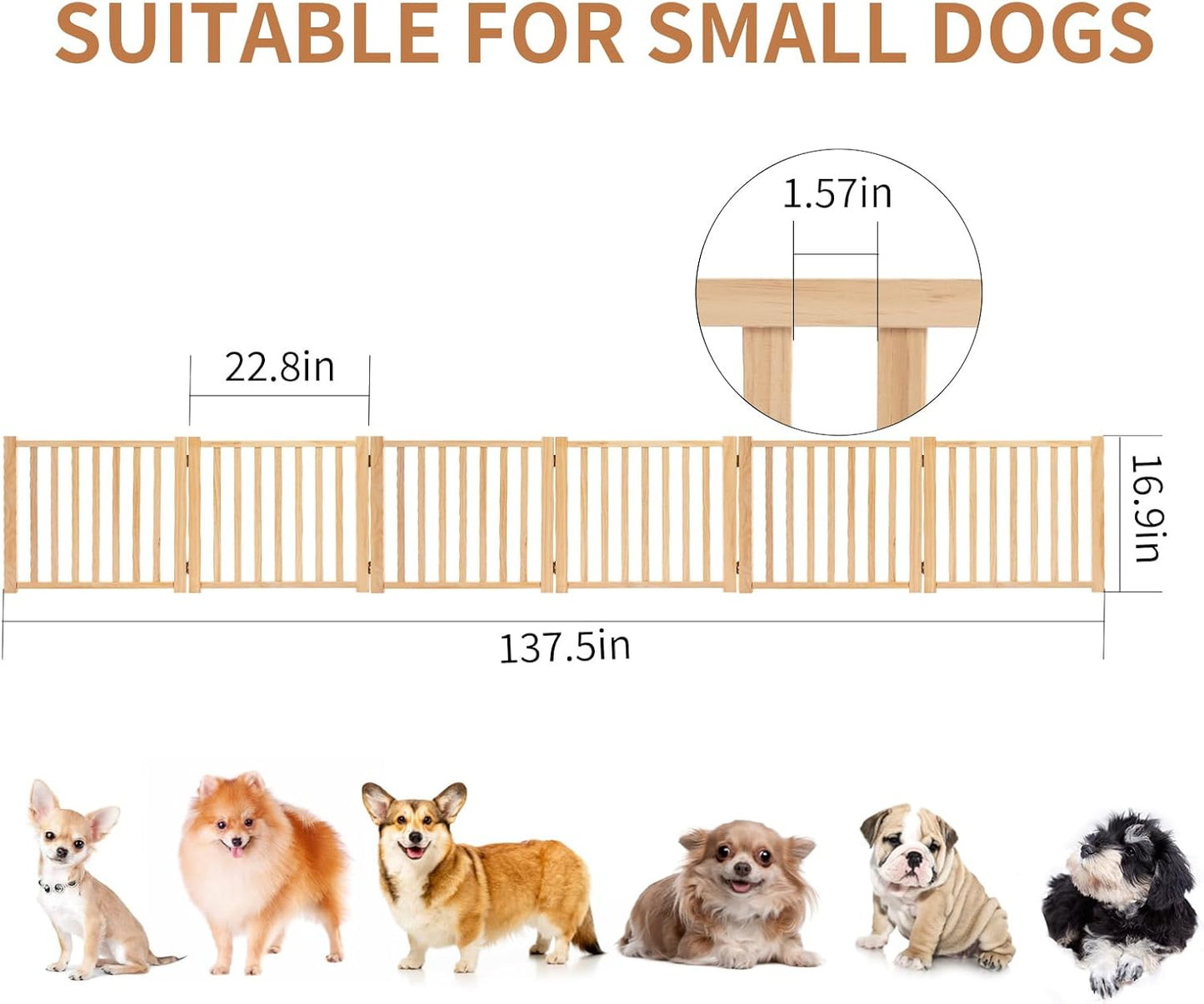 YOCAN Non-Painted Wood FreeStanding Pet Gate for Dogs,Wooden Dog Gates for Doorways, Stairs,The House, Dog Fences Indoor Puppy Gate-2 Panel H:23”