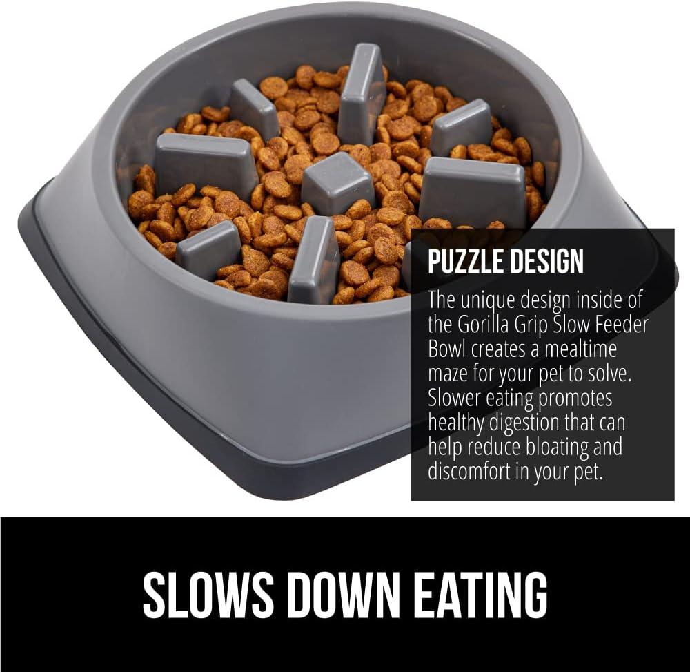 GORILLA GRIP® Patented BPA Free Slow Feeder Dog Bowls, Interactive Puzzle Toy for Dogs and Cats Food Training Enrichment, Keeps Pets Busy and Prevents Puppy Overeating, Small Breeds, 1 Cup, Gray