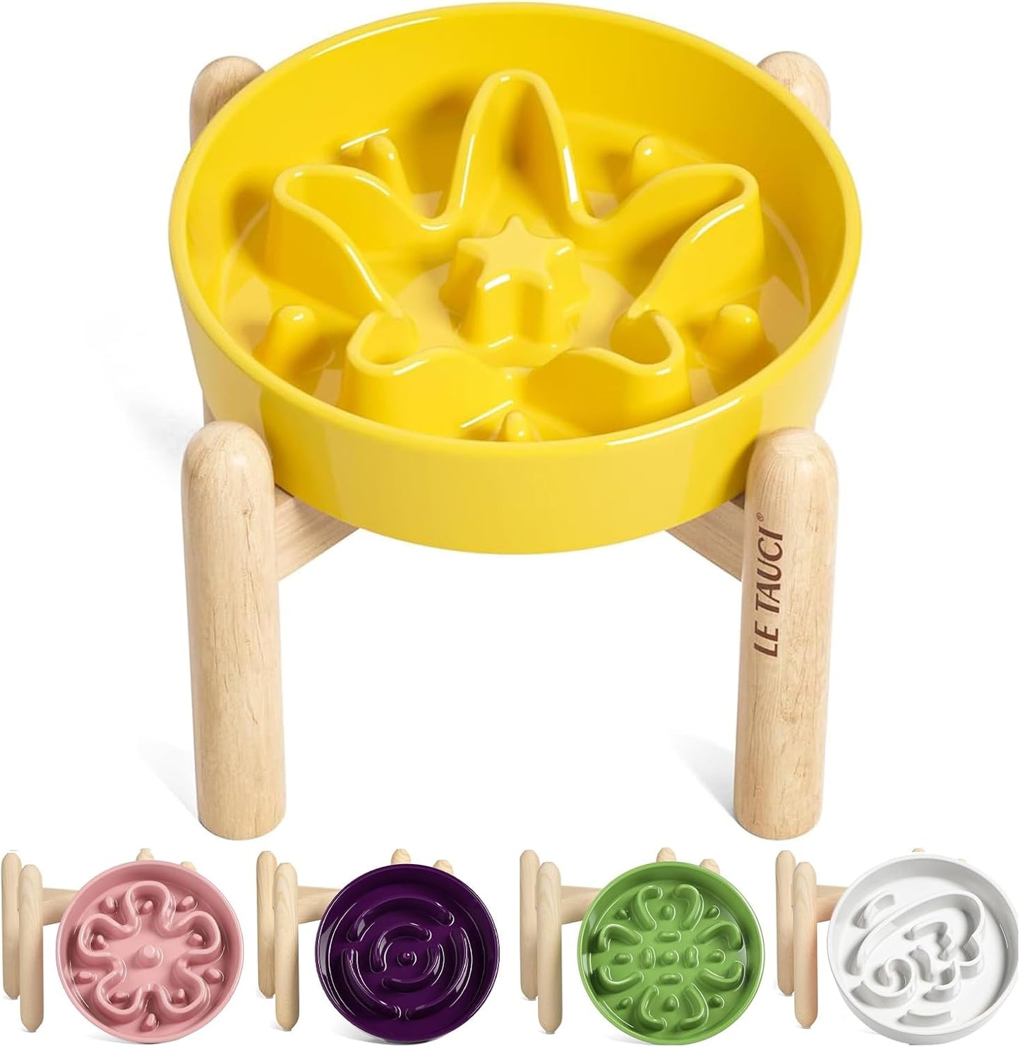 LE TAUCI Dog Bowls Slow Feeder Ceramic, 1.5 Cup Slow Feeding Bowl for Small and Medium Breed, Puzzle Dog Food Bowl for Fast Eater, Maze Purple