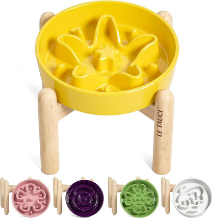 LE TAUCI Dog Bowls Slow Feeder Ceramic, 1.5 Cup Slow Feeding Bowl for Small and Medium Breed, Puzzle Dog Food Bowl for Fast Eater, Maze Purple