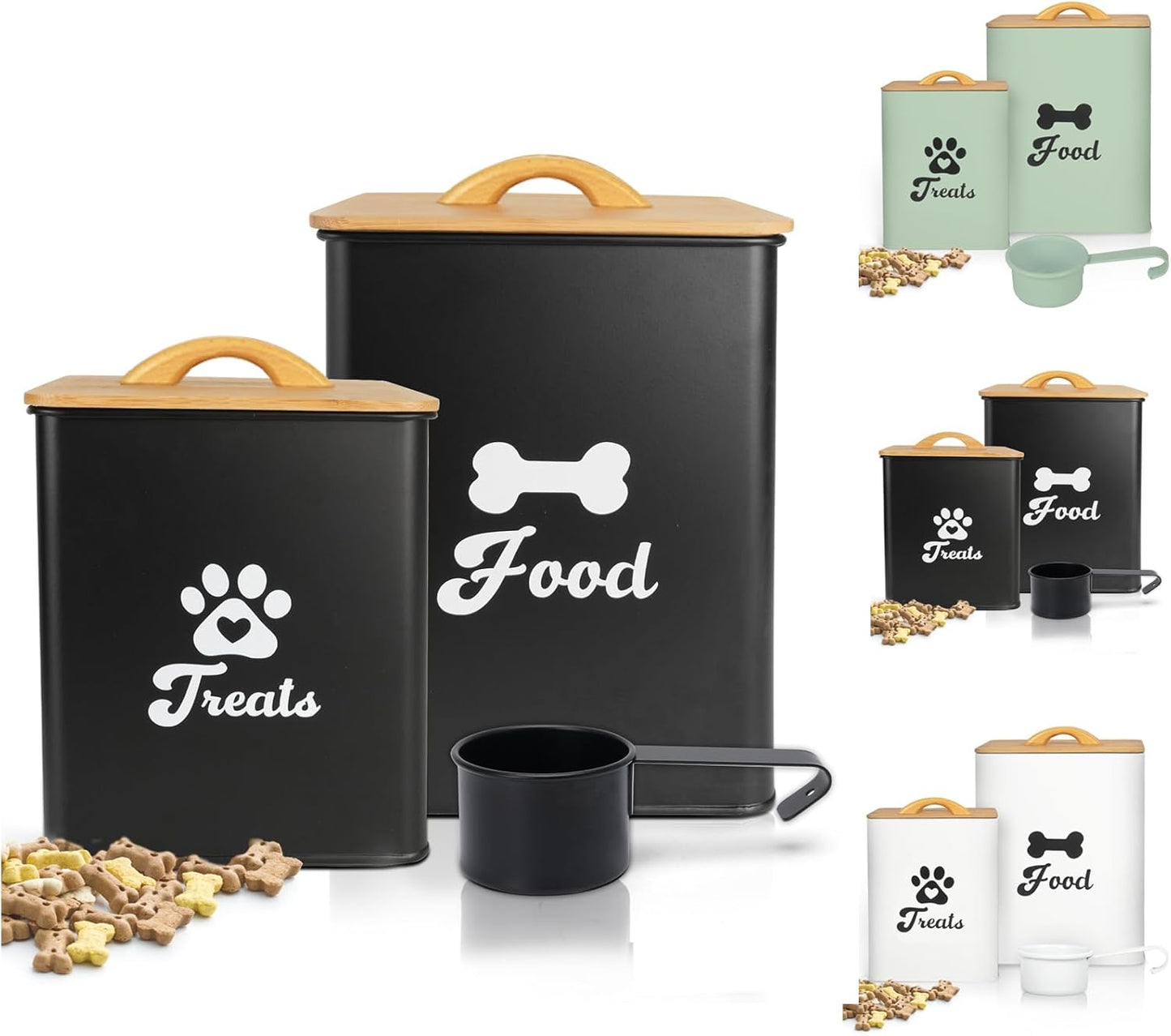 Dog Treat Container 2PCS, Dog Food Storage Container with Lids Airtight, Dog Treat Jars for Kitchen Counter-7+3Lbs, Small Dog Cookie Jar for Storage, (Upgraded) White