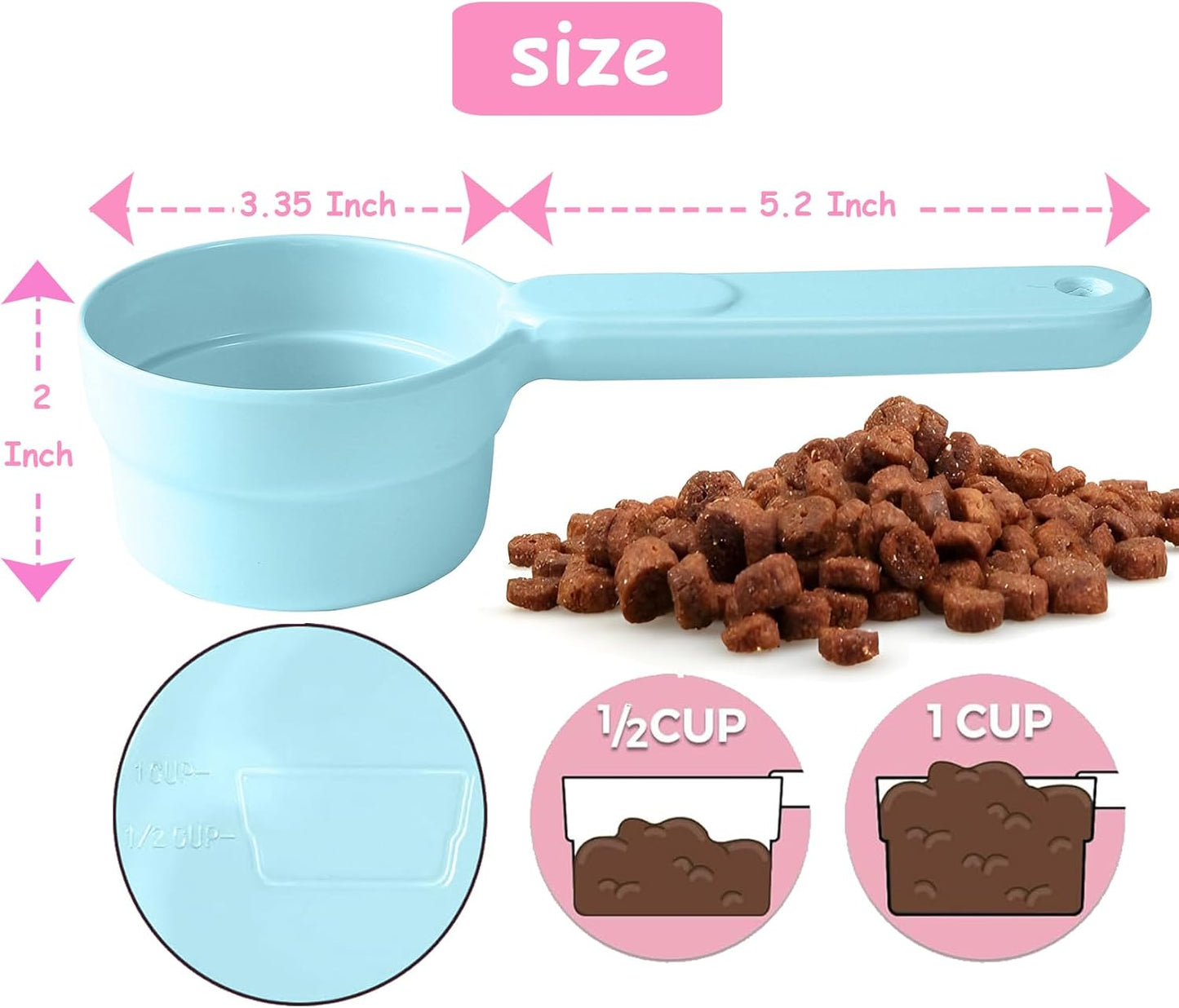 Joyinjojo Dog Food Scoop 1 Cup 1/2 Cup - Melamine Dog Food Measuring Cup, Pet Food Scoop for Dog Cat...Comfortable Long Handle for Easy to Scoop Food