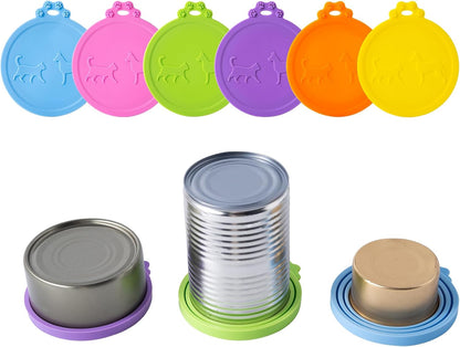6Pack Pet Food Can Cover Lids with Stainless Steel Spoon for Cat Dog Canned Food Universal 1 Fits 3 Size Cat Can Covers Lids