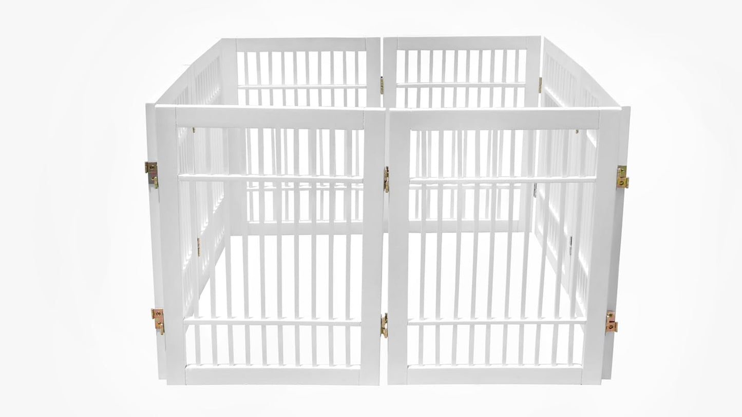 Urnporium Freestanding Wooden Dog Gate for Doorways – Foldable Acacia Wood Pet Gate, No Drill Portable Indoor/Outdoor Puppy Fence Barrier (White Pet Gate, 3 Panel 24" Tall)