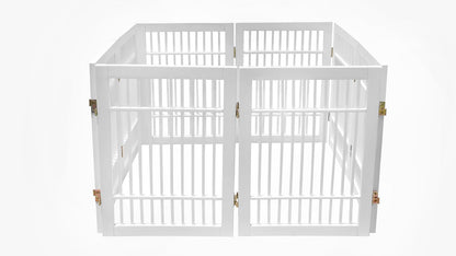 Urnporium Freestanding Wooden Dog Gate for Doorways – Foldable Acacia Wood Pet Gate, No Drill Portable Indoor/Outdoor Puppy Fence Barrier (White Pet Gate, 3 Panel 24" Tall)