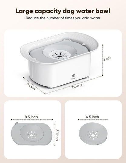 Dog Water Bowl, 2.2L No Spill Water Bowl for Dogs,with Suction Cup Foot Pad Reduce Refill, Anti Splash No Mess Dispenser Dripless Slow Drinking Water Bowl for Sloppy Messy Drinkers (Gray)