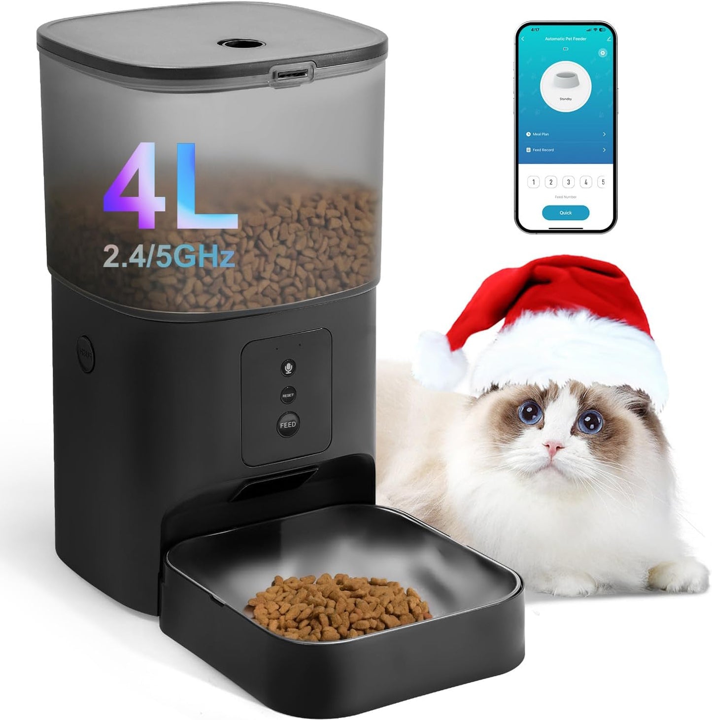 ANDOLL HOME Automatic Cat Feeder, 4L Cat Food Dispenser with 10s Voice Recorder, Pet Feeder up to 8 Meals per Day, Timed Dog Feeder with Dry Food Sealed Ring