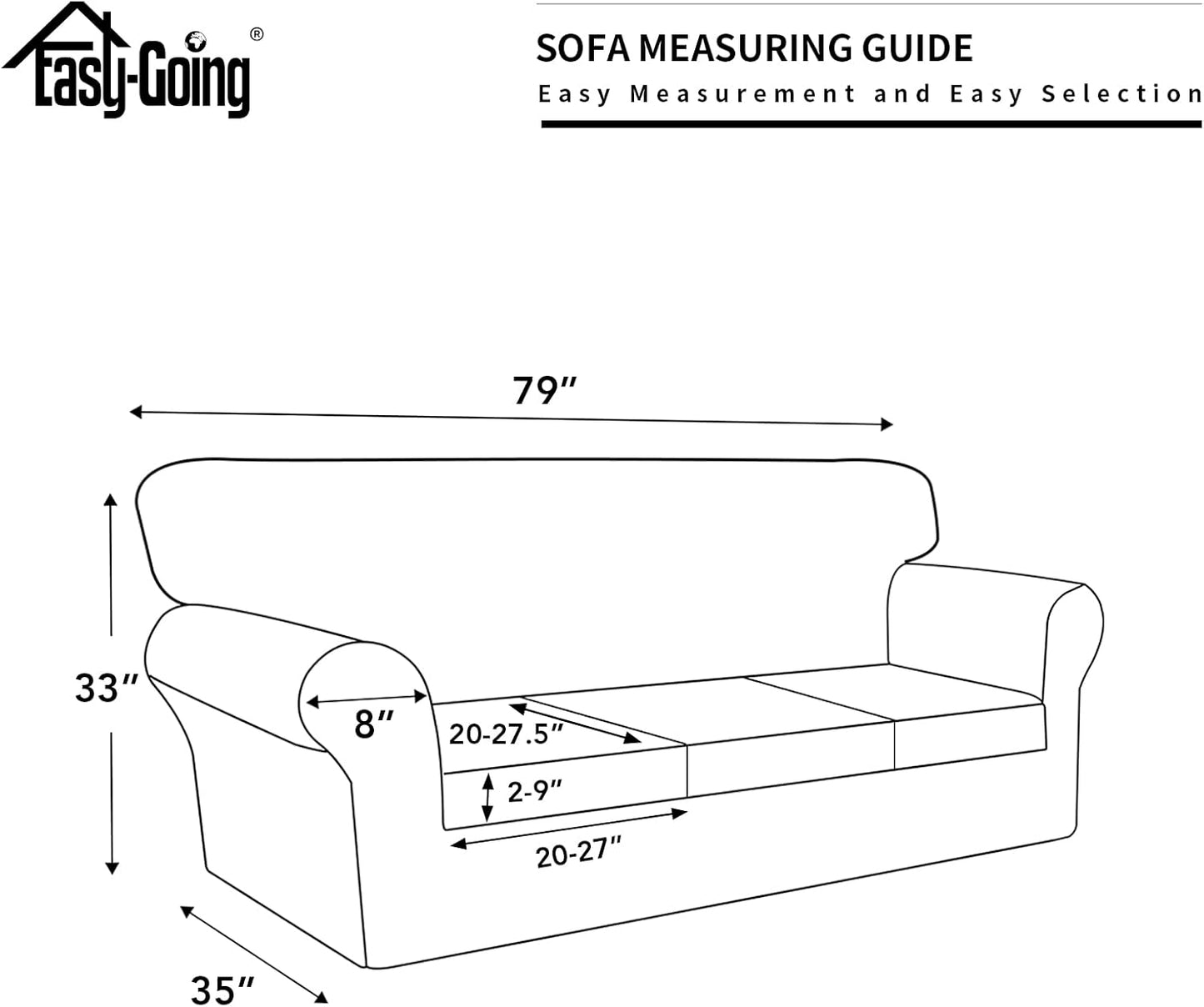 Easy-Going 100% Dual Waterproof 4 Pieces Stretch Soft Couch Cover for Dogs, Sofa Slipcover for 3 Separate Cushion Couch Leakproof Furniture Protector for Kids, Pets Dark Gray