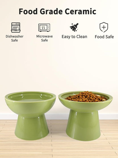 LoeJan Elevated Cat Food and Water Bowls Set, Extra Wide and Raised Ceramic Bowls, Anti-Vomit Whisker-Free Pressure Cat Feeder for Kittens to Adult Cats and Small Dogs (White, Water Bowl)