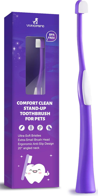 Deep-Clean Professional Pet Toothbrush – High-Efficiency Bristles & Hygienic Standing Base – 20° Ergonomic Grip Safe Daily Dental Care for Cats & Small Dogs, Blue