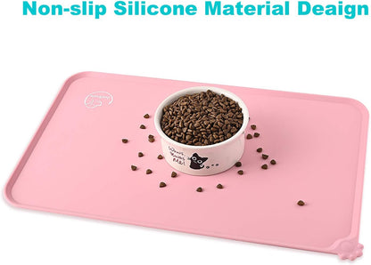 Silicone Waterproof Dog Cat Pet Feeding Mats, Non Slip, Easy Clean Pet Dog Cat Bowl Mats Placemat (18.5" x 11.5") Green