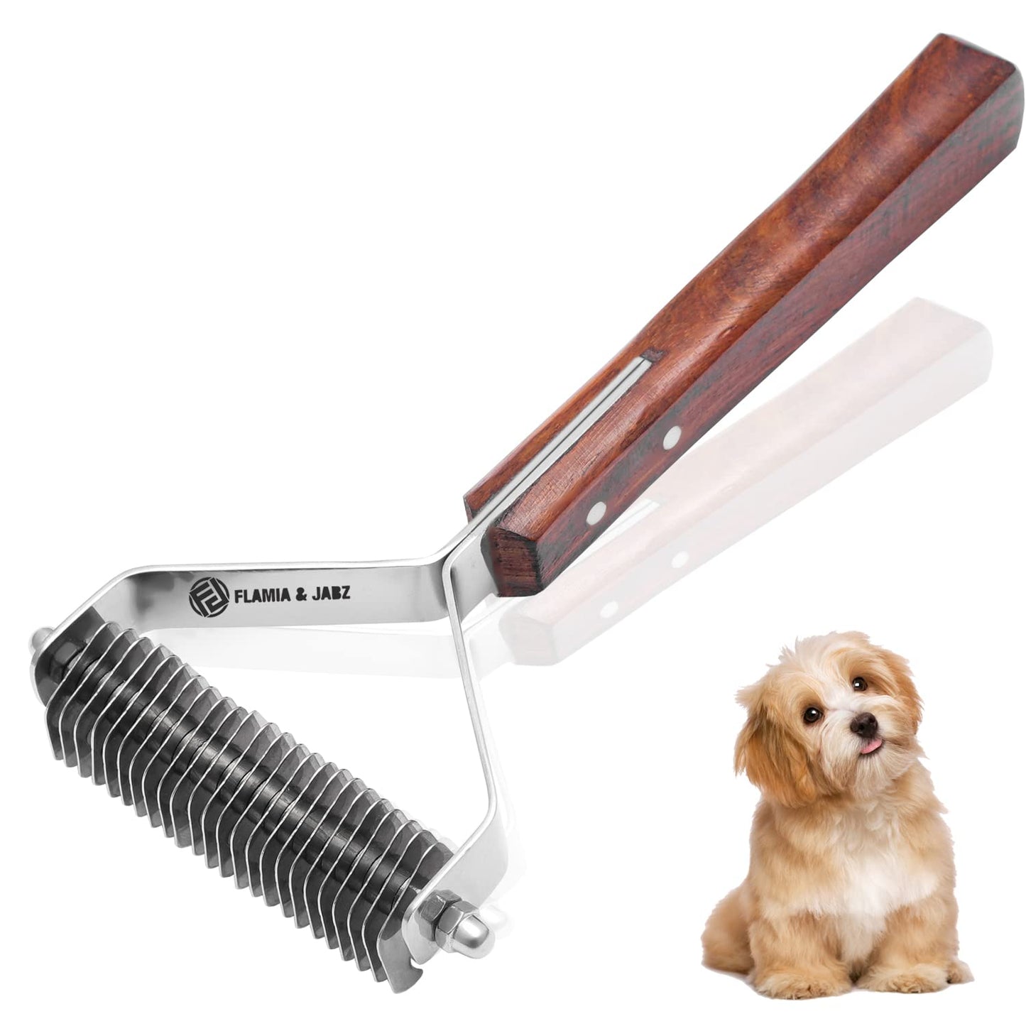 Flamia & Jabz Undercoat Rake for Dogs & Cats, Dematting Grooming Stripper Tool (14 Blades)