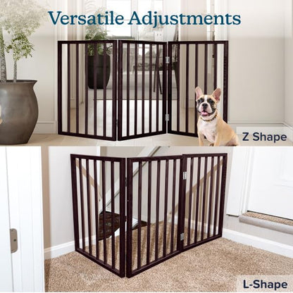 PETMAKER Pet Gate – Dog Gate for Doorways, Stairs or House– Freestanding, Folding, Accordion Style, Wooden Indoor Dog Fence (24-Inch, White)