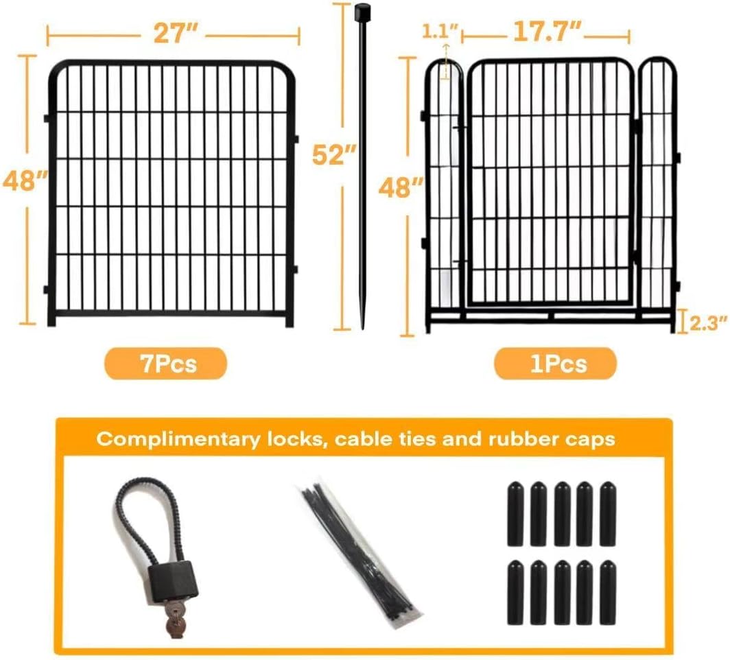 Getlay 36 in(H) Garden Fence, Wide Gate Low Threshold, 10 Panels Total 22.1 Ft(L) Heavy Duty Iron Animal Barrier Fence for Yard,Suitable for Indoor Or Outdoor Dog Fencing,Garden Border Fence
