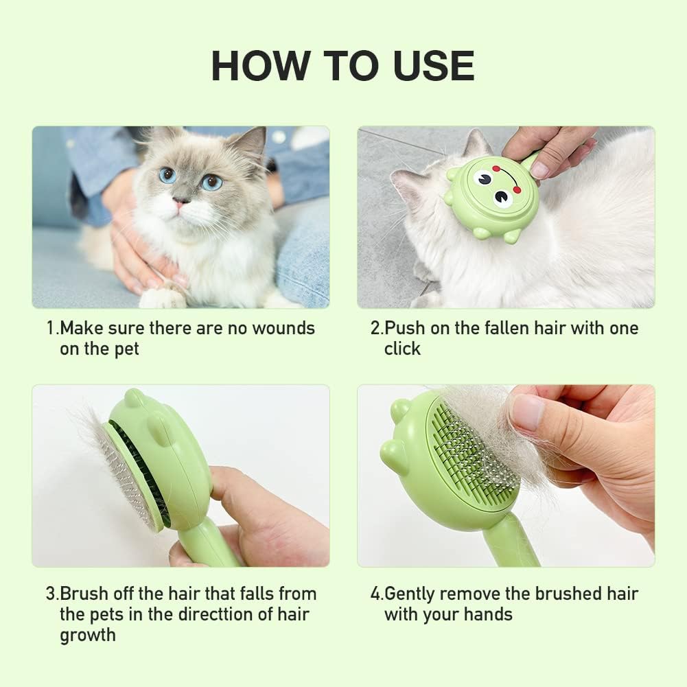 Pet Demon Brush, Cute Self Cleaning Slicker Brush for Dogs Cats Puppy Rabbit, Professional Pet Grooming Hair Removal Tool for Short & Long Hair