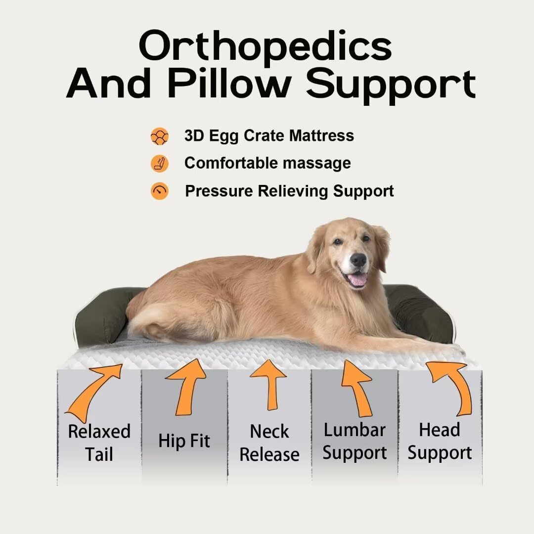 Large Dog Bed Orthopedic Washable - Beds Bolster - Medium XL XLarge Big Dogs - Memory Foam Couch Sofa - Waterproof with Removable Cover