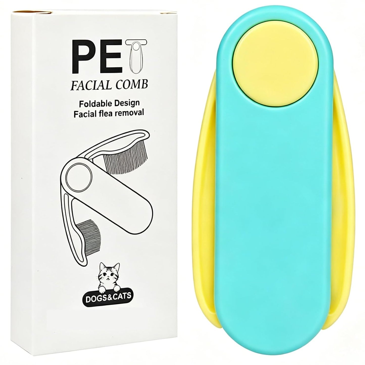 Foldable Dual-Head Tear Stain Remover Eye Comb for Small Dogs Cats Hamsters Grooming Tool, Fit Yorkie, Shih Tzu, Maltese, Poodle, Cockapoo ， Puppy Essentials, Flea Brush (Yellow)