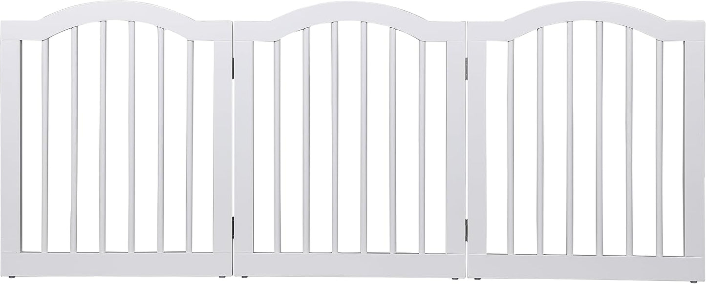 INTERNET'S BEST Arched Top Dog Gate | 4 Panel, 24" H Wooden Pet Barrier for Dogs or Cats | Freestanding Folding Room Divider for Doorways, Hallways, Stairs, and Porch | Portable, Extra Wide | Espresso