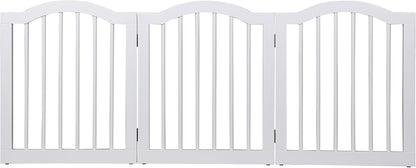 INTERNET'S BEST Arched Top Dog Gate | 4 Panel, 24" H Wooden Pet Barrier for Dogs or Cats | Freestanding Folding Room Divider for Doorways, Hallways, Stairs, and Porch | Portable, Extra Wide | Espresso