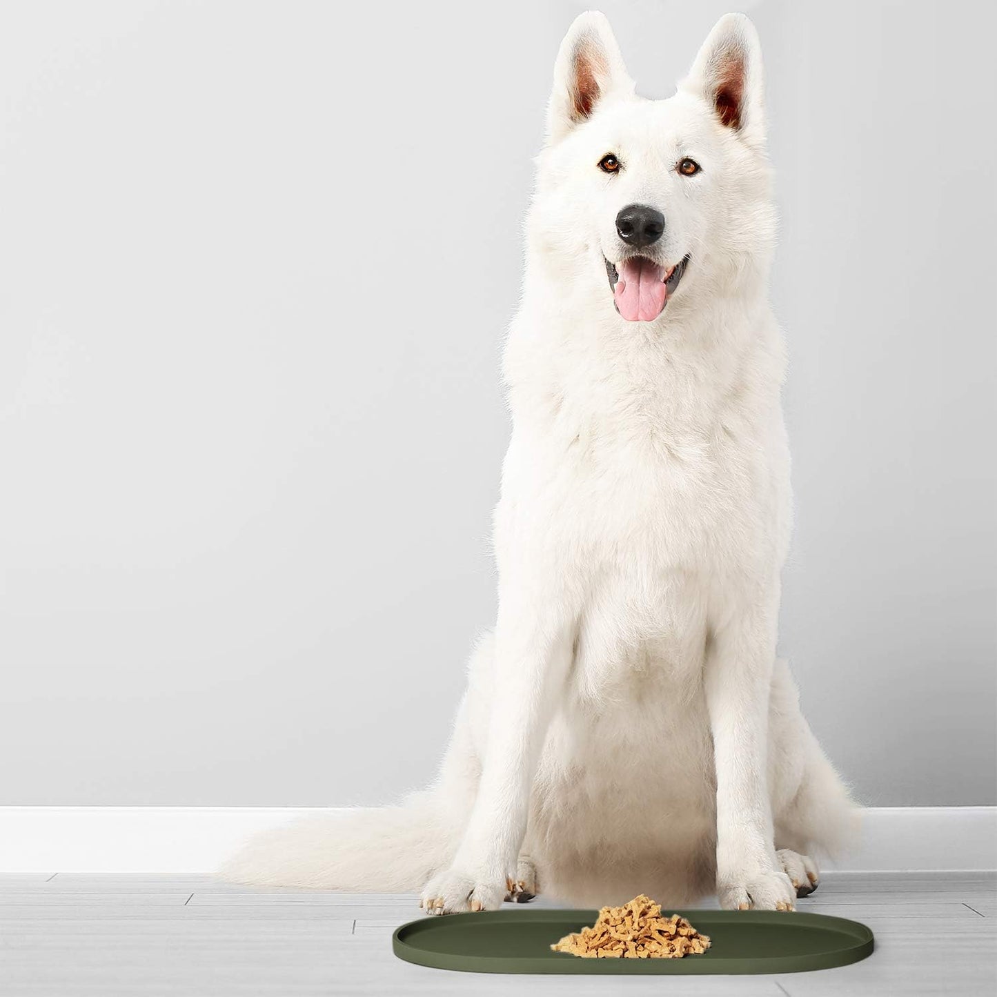 DogBuddy Dog Food Mat - Waterproof Dog Bowl Mat, Silicone Pet Mat for Food and Water Bowls, Nonslip Pet Feeding Mat with Edges, Dogs Food Mats for Floors, Puppy Supplies (Small, White Sand)