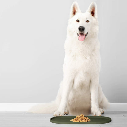DogBuddy Dog Food Mat - Waterproof Dog Bowl Mat, Silicone Pet Mat for Food and Water Bowls, Nonslip Pet Feeding Mat with Edges, Dogs Food Mats for Floors, Puppy Supplies (Small, White Sand)